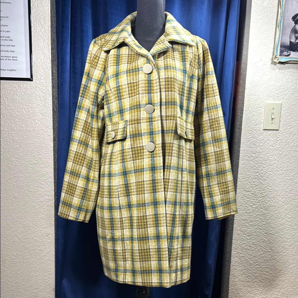 Plaid Yellow and Green Women's Coat Size XL